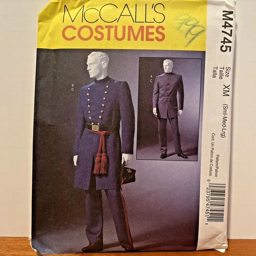 McCall's 4745 Costume Sewing Pattern Men's Civil War Uniforms Sz S M L New Uncut